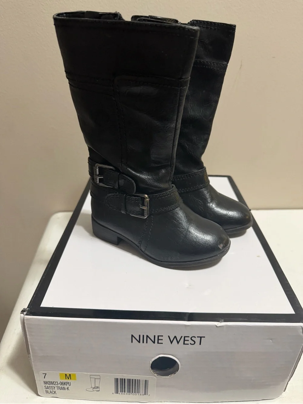 Nine West Girls Sassy Tran Black Riding Boots Girls Size 7M